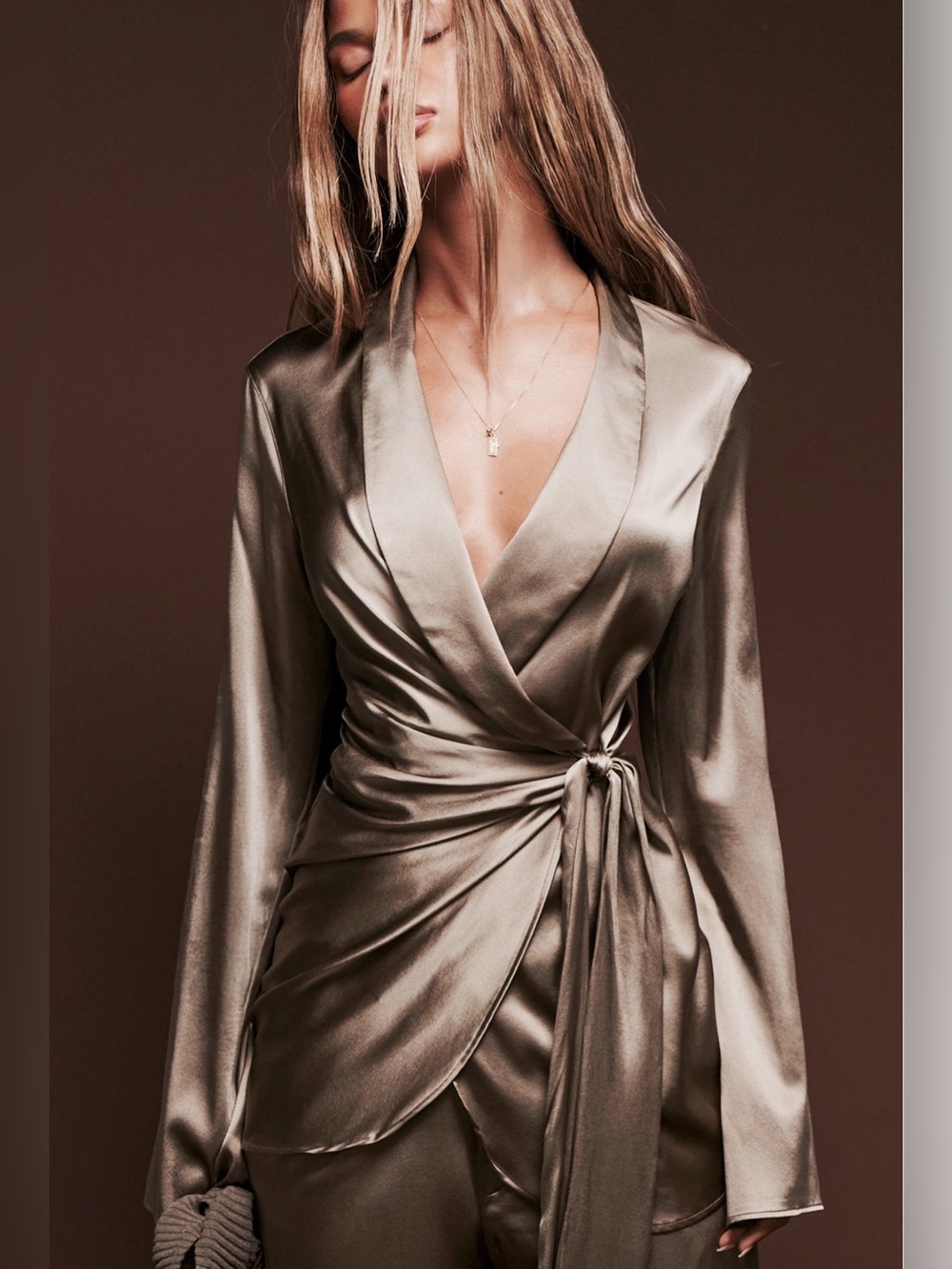 SOLD OUT JOAH BROWN SILK WRAP BLAZER STONE COLD FOX REVOLVE AYR CULT GAIA PALOMA